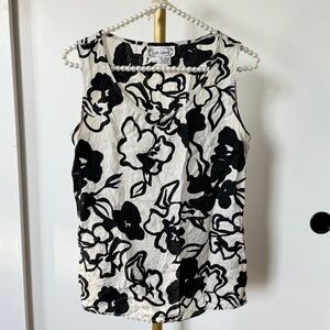 Vintage 100% Pure Silk Black & White Floral Tank – S
